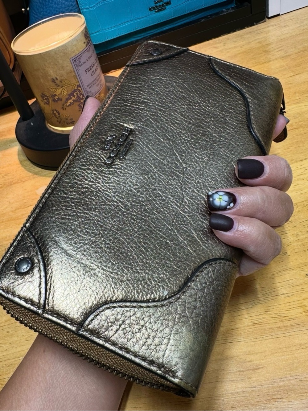 Coach Metallic Gold Leather Zip Wallet